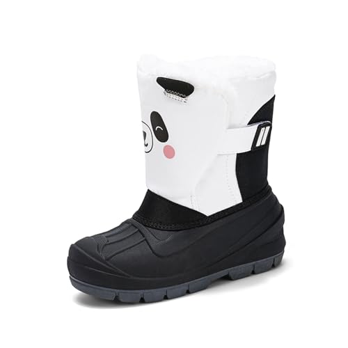 SECHRITE Kinder Winterstiefel Schneestiefel Jungen Mädchen Gummistiefel Winter Warm Gefütterte Winterschuhe Snowboots für Winter-Bootie Outdoor Schneeschuh Rutschfeste wasserdicht Cartoon Pattarn Weiß von SECHRITE