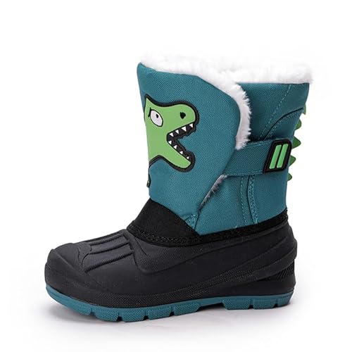 SECHRITE Kinder Winterstiefel Schneestiefel Jungen Mädchen Gummistiefel Winter Warm Gefütterte Winterschuhe Snowboots für Winter-Bootie Outdoor Schneeschuh Rutschfeste wasserdicht Cartoon Pattarn Grün von SECHRITE