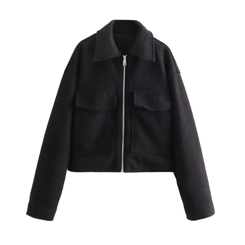 SECN Herbst und Winter Damen kurze lockere lässige Wolljacke, Schwarz, L von SECN