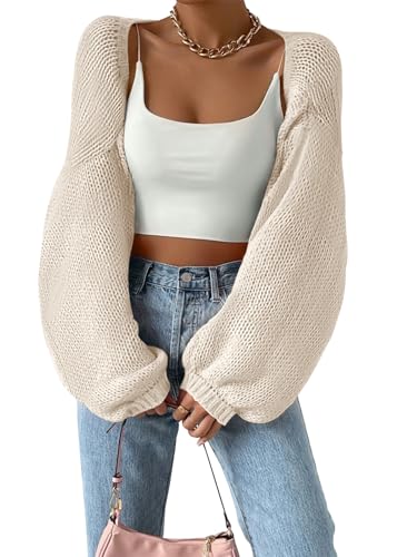SECRETEYARD Damen Bolero Shrug Sweater Langarm Open Front Crop Cardigan Top Oberbekleidung, aprikose, Small von SECRETEYARD