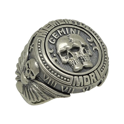 Gemini Sternzeichen Totenkopf Horoskop Memento Mori Freimaurer Herren Sterling Silber 925?Custom Made Ring - 59 (18.8) von SECRETIUM