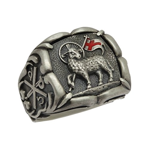 Handarbeit Lamb of God Sterling Silber 925?Tempelritter Chi Rho Kreuz Alfa Omega Herren Ring Freimaurer - 61 (19.4) von SECRETIUM