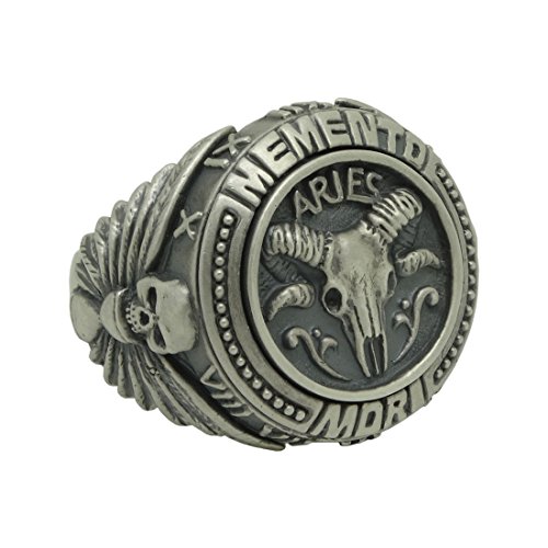 Widder Sch?del Sternzeichen Sterling Silber 925?Biker Herren Ring Horoskop Memento Mori Freimaurer - 68 (21.6) von SECRETIUM