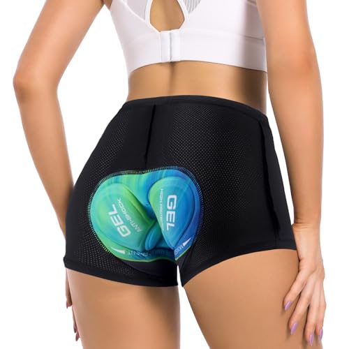 SECXEO Neu Radunterhose Damen Gepolstert 5D Atmungsaktiv Bequem Fahrradunterhose Damen Gepolstert Gel Stoßfest Radlerunterhose Frauen Radler Fahrrad Unterwäsche Short Gepolstert - Blau Grün M von SECXEO