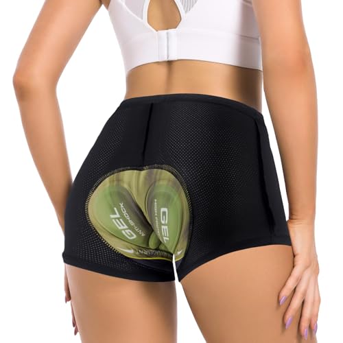 Neu Radunterhose Damen Gepolstert 5D Atmungsaktiv Bequem Fahrradunterhose Damen Gepolstert Gel Stoßfest Radlerunterhose Frauen Radler Fahrrad Unterwäsche Short Gepolstert - Gelb Grün L von SECXEO