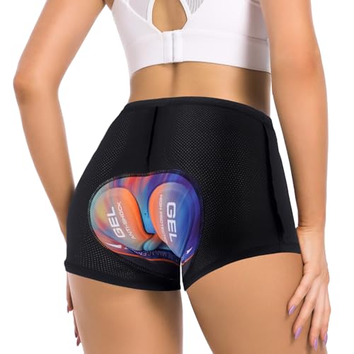 SECXEO Neu Radunterhose Damen Gepolstert 5D Atmungsaktiv Bequem Fahrradunterhose Damen Gepolstert Gel Stoßfest Radlerunterhose Frauen Radler Fahrrad Unterwäsche Short Gepolstert - Orange Blau S von SECXEO
