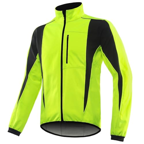 SECXEO Warme Fahrradjacke Damen Winter, Thermo Warm Softshell Radjacke Frauen Wasserdicht Atmungsaktiv Reflektierend Laufjacke Winddicht Winterjacke zum Laufen, Radfahren, Wandern - Grün S von SECXEO