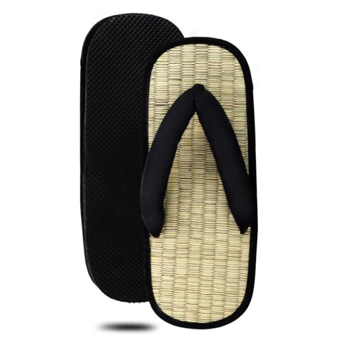 Sommer Bambus Flip Flops aus Stroh Damen Bequem Zehentrenner Natürliche Strohpantoffeln Herren Sandalen, Paare Hausschuhe Flipflops - Schwarz S von SECXEO