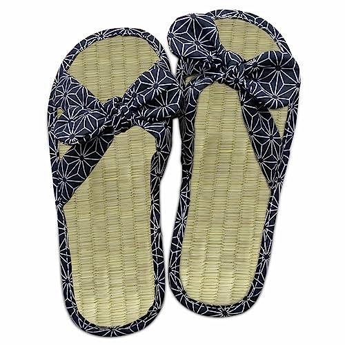 Sommer Bambus Flip Flops aus Stroh Damen Bequem Zehentrenner Natürliche Strohpantoffeln Sandalen, Paare Hausschuhe Flipflops Blau 37 von SECXEO