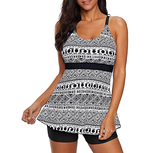 SEDEX Badeanzug Damen Tank Top Badeshorts Bauchweg Print Tankini Damen Set Swimsuits mit Badehose Bademode Zwei Teilig Schwimmen Swimsuits mit Cups Strandmode Beachwear Frauen Sommer(Schwarz,L) von SEDEX