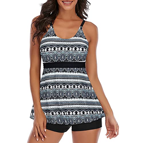 SEDEX Badeanzug Damen Tank Top Badeshorts Bauchweg Print Tankini Damen Set Swimsuits mit Badehose Bademode Zwei Teilig Schwimmen Swimsuits mit Cups Strandmode Beachwear Frauen Sommer(Schwarz,M) von SEDEX