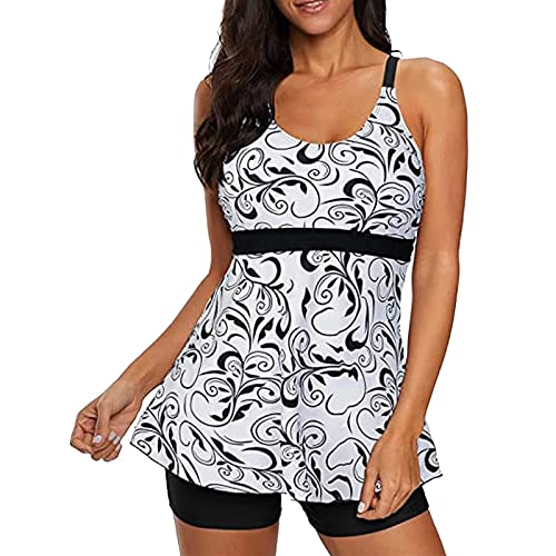 SEDEX Badeanzug Damen Tank Top Badeshorts Bauchweg Print Tankini Damen Set Swimsuits mit Badehose Bademode Zwei Teilig Schwimmen Swimsuits mit Cups Strandmode Beachwear Frauen Sommer(Weiß,XL) von SEDEX