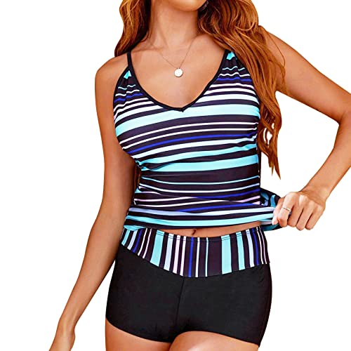 SEDEX Badeanzug Damen Tankini Push up Bauchweg Hohe Taille Badeshorts Zweiteiler Bademode Set Sport Schwimmanzug Badeanzüg Strand Sommer Oberteile Streifen Top Badeshorts Badekleid für Frauen(XL) von SEDEX