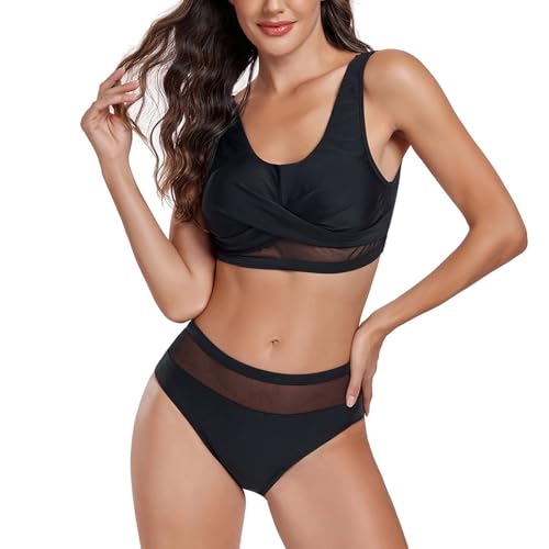 SEDEX Bikini Damen Set Push Up, Damen Zweiteiliger Badeanzug Bauch Weg überkreuztes Bikini Bademode Mesh Bauchkontrolle Bikini Sets von SEDEX