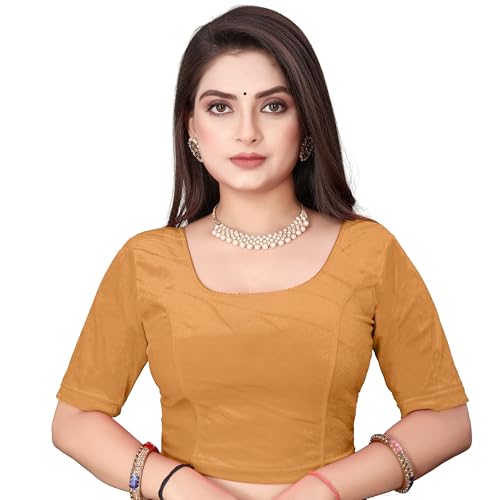 SEEANS Damen-Saribluse aus Samt, dehnbar Fertiges, vollgenähtes Choli mit halben Ärmeln Weiches und bequemes Party-Crop-Top Traditionelle festliche Kleidung CHIKU, 91 bis 101 cm Brustumfang, von SEEANS