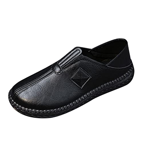 Retro Damen Pu Lässige Schuhe Ethnischer Stil Flacher Schlupfschuh Freizeitschuhe Bequeme Runde Zehe Slip-on Einzelschuhe rutschfest Dämpfung Frauen Sportschuhe Bootsschuhe (Schwarz, 40) von SEEGOU