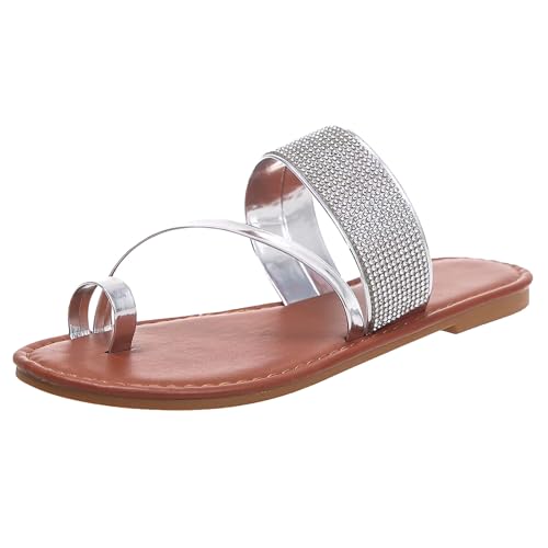 SEEGOU Damen Sommer Hausschuhe mit flacher Sohle und Rautenmuster, große offene Zehenpartie, Strand-Hausschuhe Klein Schuhe Damen (Silver, 35) von SEEGOU