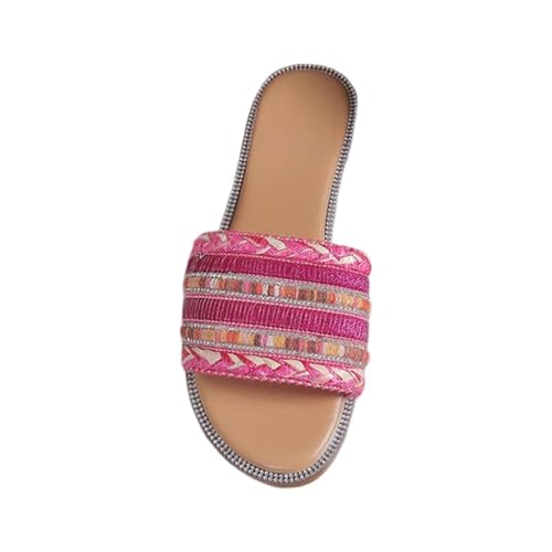 SEEGOU Damen-Strandsandalen, hohle lässige Hausschuhe, flache Schuhe, Retro-Sandalen Damenschuhe Keilabsatz (Hot Pink, 42) von SEEGOU