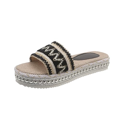 SEEGOU Damenschuhe, Lange Slipper-Socken für Damen, für den Sommer, einfarbig, zum Reinschlüpfen, lässig, offene Zehenpartie, flach, weiche Slipper-Socken für Damen Damen Business Schuhe (Black, 38) von SEEGOU