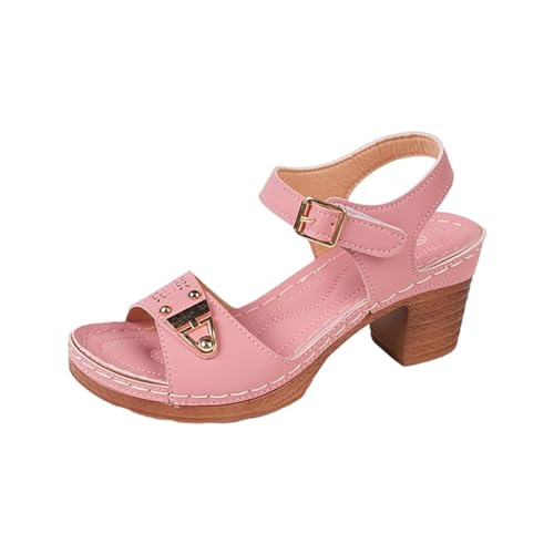 SEEGOU Frauen Casual Seite Hohl Gürtel Schnalle Slope Bottom Römische Schuhe Sommer Sandalen Schuhe Blau Damen (Pink, 37) von SEEGOU