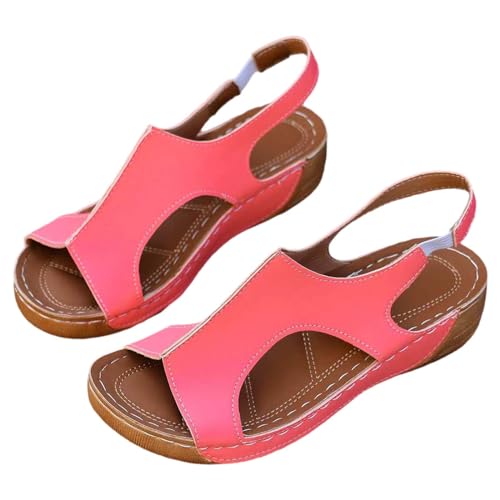 SEEGOU Frauen Casual Seite Hohl Gürtel Schnalle Slope Bottom Römische Schuhe Sommer Sandalen Schuhe Damen Carina (Pink, 36) von SEEGOU