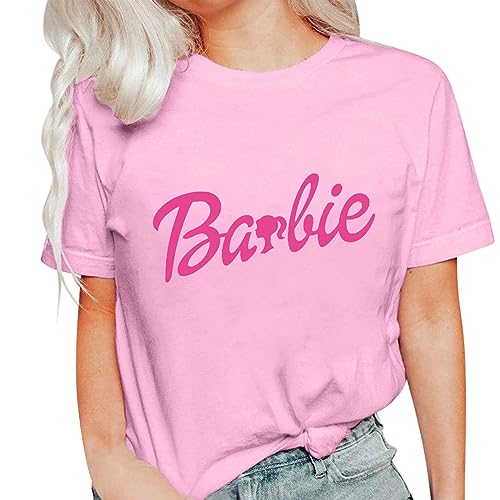 SEEGOU Frauen Mode Elegante T Shirt Sommer Casual Rundhalsausschnitt Top Retro Fit Kurzarm Film Merchandise Geschenk (Rosa-2, L) von SEEGOU