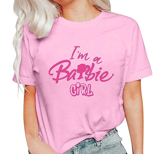 SEEGOU Frauen Mode Elegante T Shirt Sommer Casual Rundhalsausschnitt Top Retro Fit Kurzarm Film Merchandise Geschenk (Rosa-6, M) von SEEGOU