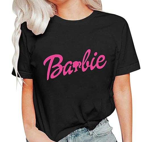 SEEGOU Frauen Mode Elegante T Shirt Sommer Casual Rundhalsausschnitt Top Retro Fit Kurzarm Film Merchandise Geschenk (Schwarz-2, XXXL) von SEEGOU