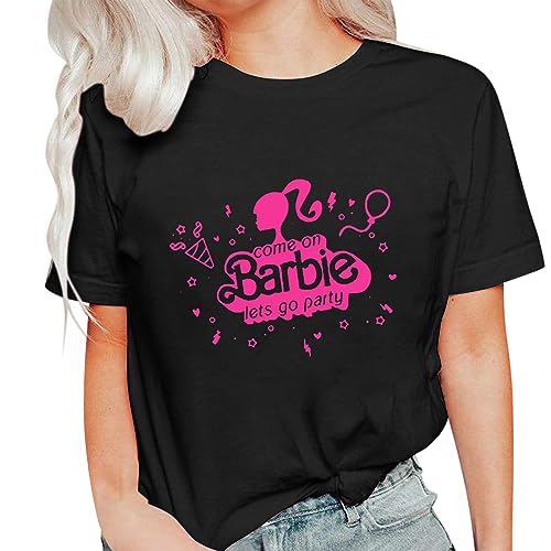 SEEGOU Frauen Mode Elegante T Shirt Sommer Casual Rundhalsausschnitt Top Retro Fit Kurzarm Film Merchandise Geschenk (Schwarz-4, XL) von SEEGOU