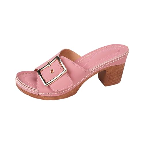 SEEGOU Frauen Strand Slope Heel Hausschuhe Hohl Casual Hausschuhe Slope Bottom Schuhe Retro Sandalen Offene Schuhe Damen Flach (Pink, 36) von SEEGOU