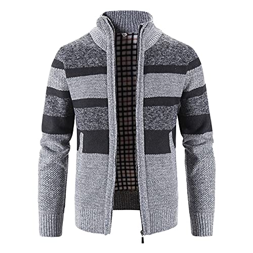 SEEGOU Herren Pullover Jacke für Herbst und Winter Mode Print Outdoorjacke Stehkragen Warme Übergangsjacke mit Pocket Strickjacke Mantel Reißverschlusstasche Langarm Freizeitjacke von SEEGOU