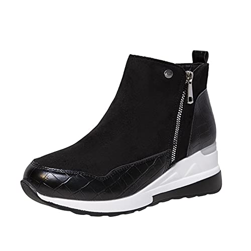 SEEGOU Mode Damen Lässige Schuhe Colorblock Kurze Stiefel mit Dicken Sohlen Veloursleder Runde Zehen Plateau Boots Outdoor Rutschfest Sportschuhe Keilabsatz Seite Zipper Freizeitschuhe von SEEGOU