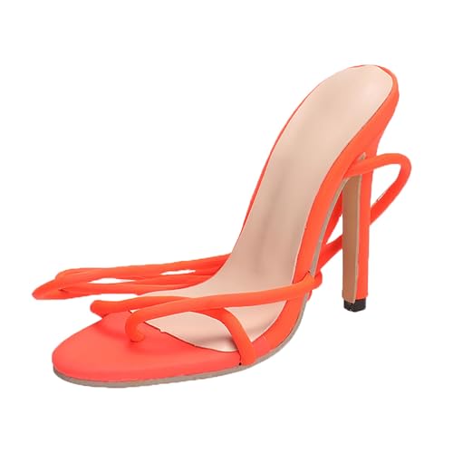 SEEGOU Sexy Sandalen für Damen im Frühling/Sommer, einfarbig, offene Zehenpartie, mit dünnem Fersenriemen und High Heels Damen Schuhe Elegant Mit Absatz (Orange, 35) von SEEGOU