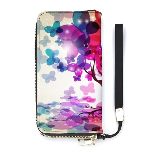 SEEKJOYS Damen-Geldbörse, niedlicher schlafender Koalabär, groß, Kartenhalter, Clutch, stilvolle Geldbörse mit Handgelenkschlaufe, lange Damen-Geldbörse für Karten, Münzen, Bunter Schmetterlingsbaum, von SEEKJOYS