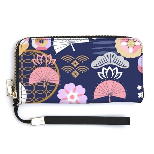 SEEKJOYS Geldbörsen für Frauen Marmor Textur Lange Frauen Geldbörse mit Wristlet Handgelenkschlaufe PU Leder Große Kapazität Multi Karten Fall Damen Geldbörsen, Japanisches Element-Muster, 8X4 in von SEEKJOYS