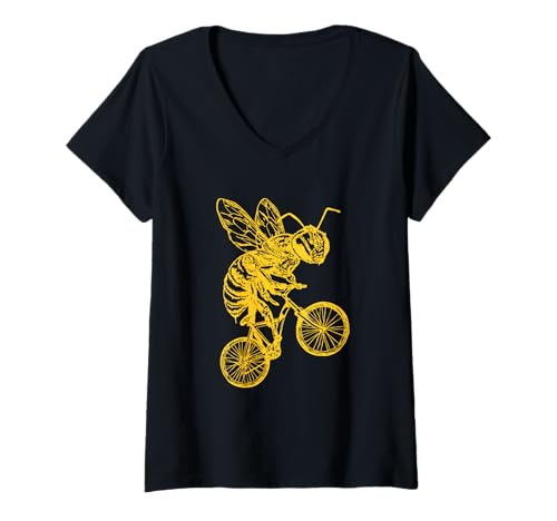 Damen Bee Cycling Fahrrad Lustiges Tier Cool Insekt Biker Ride Bike T-Shirt mit V-Ausschnitt Damen Bee Cycling Fahrrad Lustiges Tier Cool Insekt Biker Ride Bike T-Shirt mit V-Ausschnitt von SEEMBO