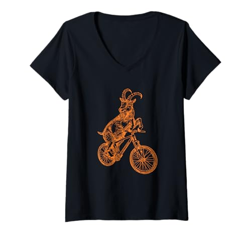 Damen Ziegenfahrrad Lustiges Radfahrrad für Radfahrer, Cooles Tierfahrrad T-Shirt mit V-Ausschnitt Damen Ziegenfahrrad Lustiges Radfahrrad für Radfahrer, Cooles Tierfahrrad T-Shirt mit V-Ausschnitt von SEEMBO