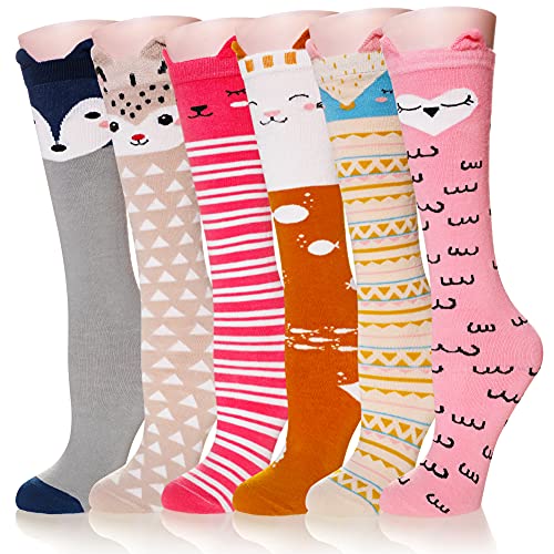 Girls Knee High Socks Funny Cartoon Long Tall Boot Cotton Kids Warm Stockings Novelty Childs Cute Animal Socks (6 Pairs Animal-G) von SEEYAN