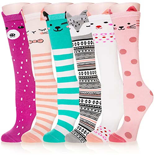 Girls Knee High Socks Funny Cartoon Long Tall Boot Cotton Kids Warm Stockings Novelty Childs Cute Animal Socks (6 Pairs Animal-H) von SEEYAN