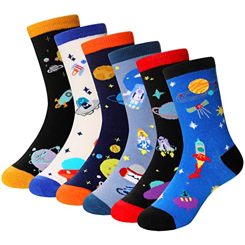 Jungen Baumwolle Crew Socken Kinder Neuheit Tier Weiche Lustige Casual Mode Atmungsaktive Kinder Socken 6 Paare (6 Paare Raum, 3-5 Jahre) von SEEYAN