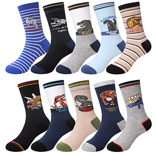 Jungen Baumwolle Crew Socken Kinder Neuheit Tier Weiche Lustige Casual Mode Atmungsaktive Kinder Socken 6 Paare (10 Paare Dinosaurier 02, 9-13 Jahre) von SEEYAN