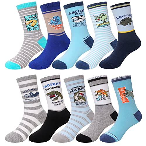 Jungen Baumwolle Crew Socken Kinder Neuheit Tier Weiche Lustige Casual Mode Atmungsaktive Kinder Socken 6 Paare (10 Paare Dinosaurier 03, 9-13 Jahre) von SEEYAN