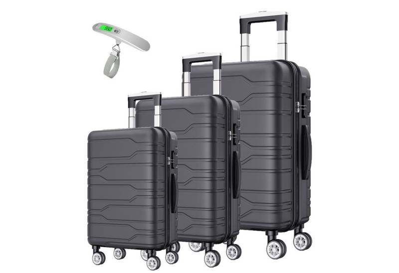 SEEZSSA Trolleyset Hartschalen 3er Kofferset Rollkoffer Reisekoffer, mit Tragbare Waage und 4 Rollen,Koffer Set M L XL,Schwarz B von SEEZSSA