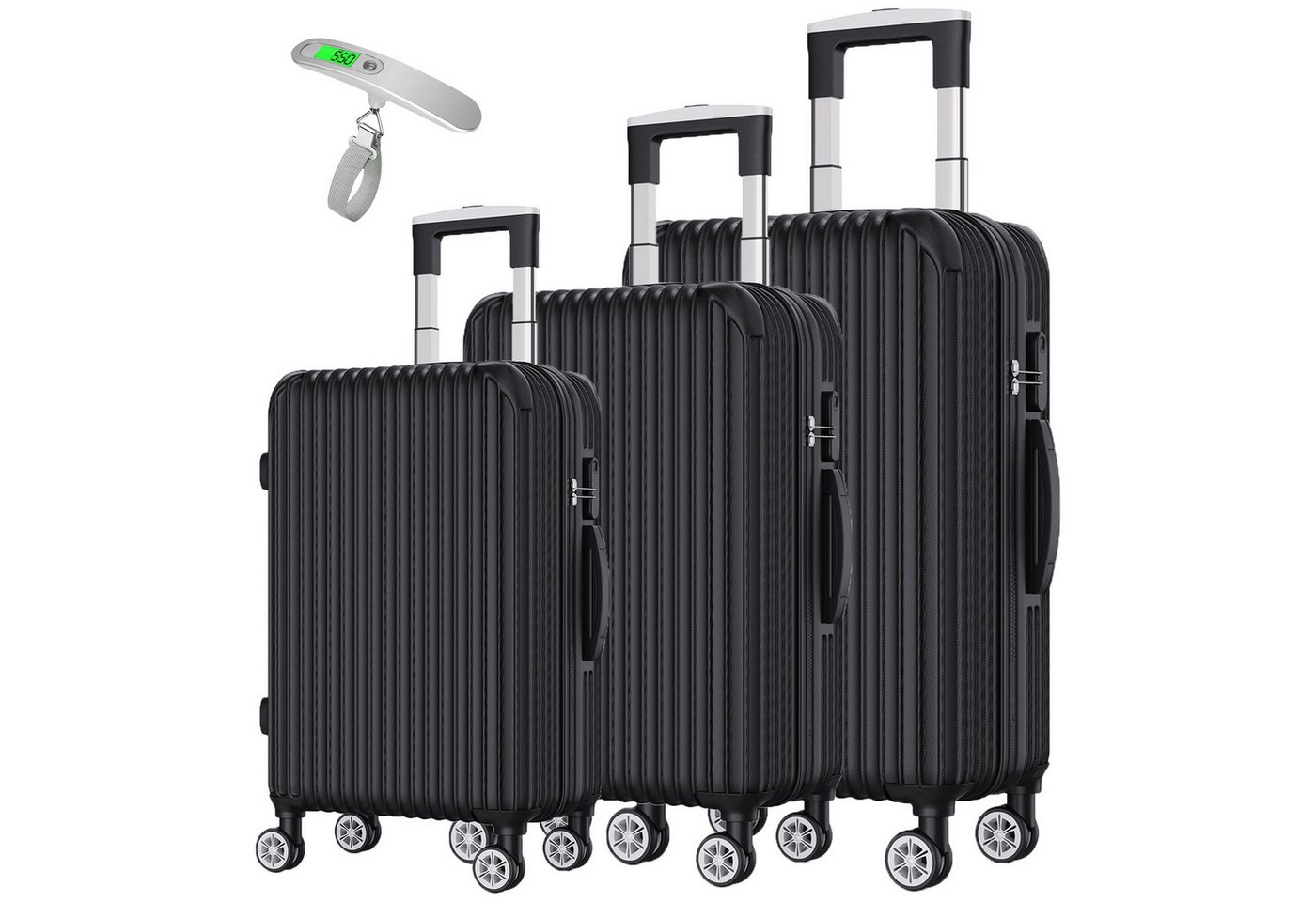 SEEZSSA Trolleyset Hartschalen 3er Kofferset Rollkoffer Reisekoffer, mit Tragbare Waage und 4 Rollen,Koffer Set M L XL,Schwarz B von SEEZSSA