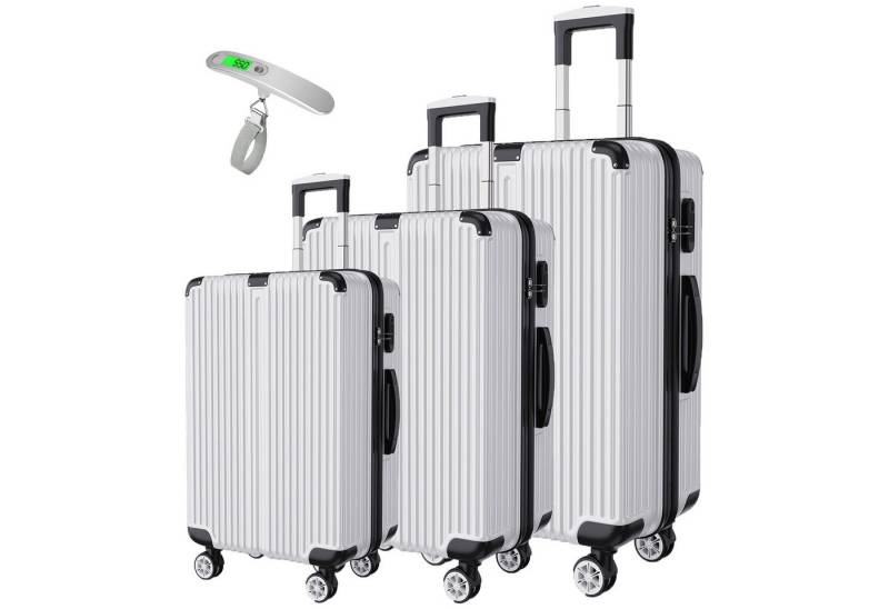 SEEZSSA Trolleyset Hartschalen 3er Kofferset Rollkoffer Reisekoffer, mit Tragbare Waage und 4 Rollen,Koffer Set M L XL,Silber B von SEEZSSA