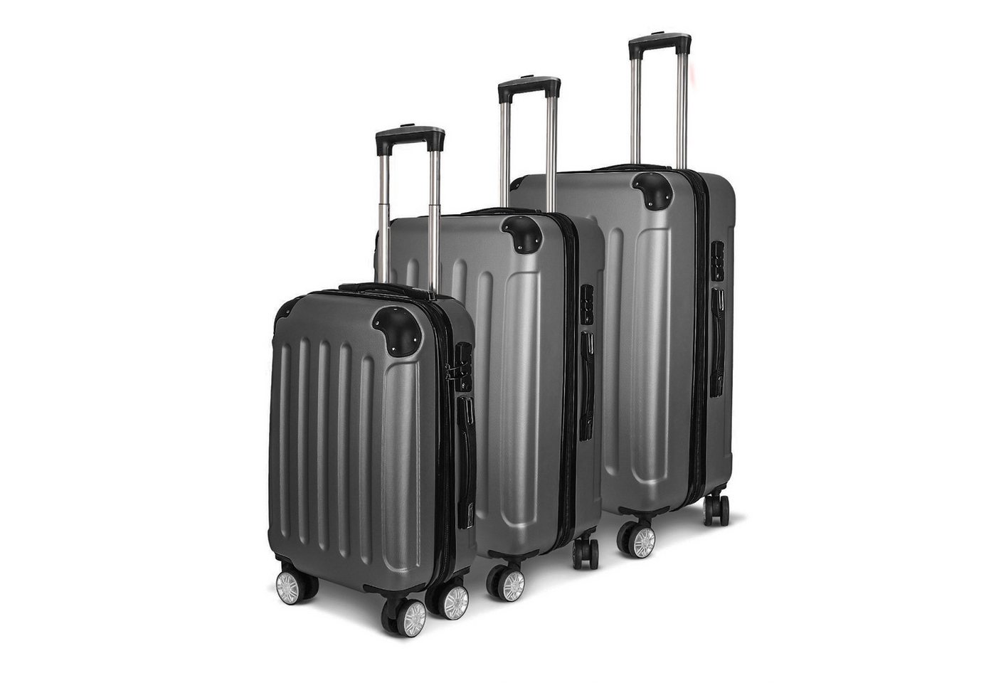 SEEZSSA Trolleyset Hartschalenkofferset 3 Teilig Hartschale Reisekoffer 4 Rollen, 4 Rollen, (Set, 3 tlg), M-L-XL Kofferset,Dunkelgrau von SEEZSSA