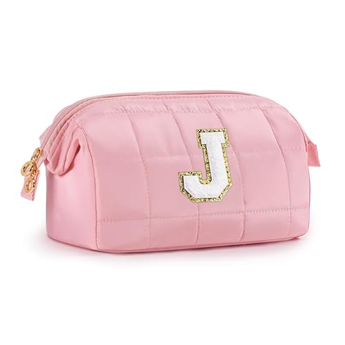 SEFORICO Kosmetiktasche für Frauen Mädchen - Personalisierte Geschenke für Frauen Weit offene Kulturtaschen Geschenk Mädchen 10 11 12 13 Jahre Initiale Make-up Tasche für Damen Waschtasche(Rosa J) von SEFORICO