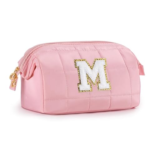 SEFORICO Kosmetiktasche für Frauen Mädchen - Personalisierte Geschenke für Frauen Weit offene Kulturtaschen Geschenk Mädchen 8 9 10 11 Jahre Initiale Make-up Tasche für Damen Waschtasche(Rosa M) von SEFORICO