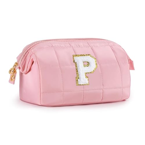 SEFORICO Kosmetiktasche für Frauen Mädchen - Personalisierte Geschenke für Frauen Weit offene Kulturtaschen Geschenk Mädchen 8 9 10 11 Jahre Initiale Make-up Tasche für Damen Waschtasche(Rosa P) von SEFORICO