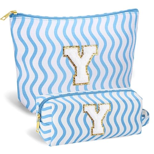 SEFORICO Personalisierte Kosmetiktasche Damen Mädchen - Geburtstagsgeschenke für Frauen A-Z Schminktaschen 2 Pack Reise Kosmetiktaschen Geschenke für Teenager Mädchen, Beste Freunde, Schweste(Blau Y) von SEFORICO
